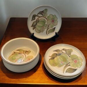 Vintage 5 pc Set Troubadour by Denby Langley 7" Vegetable Bowl  8" Salad Plates